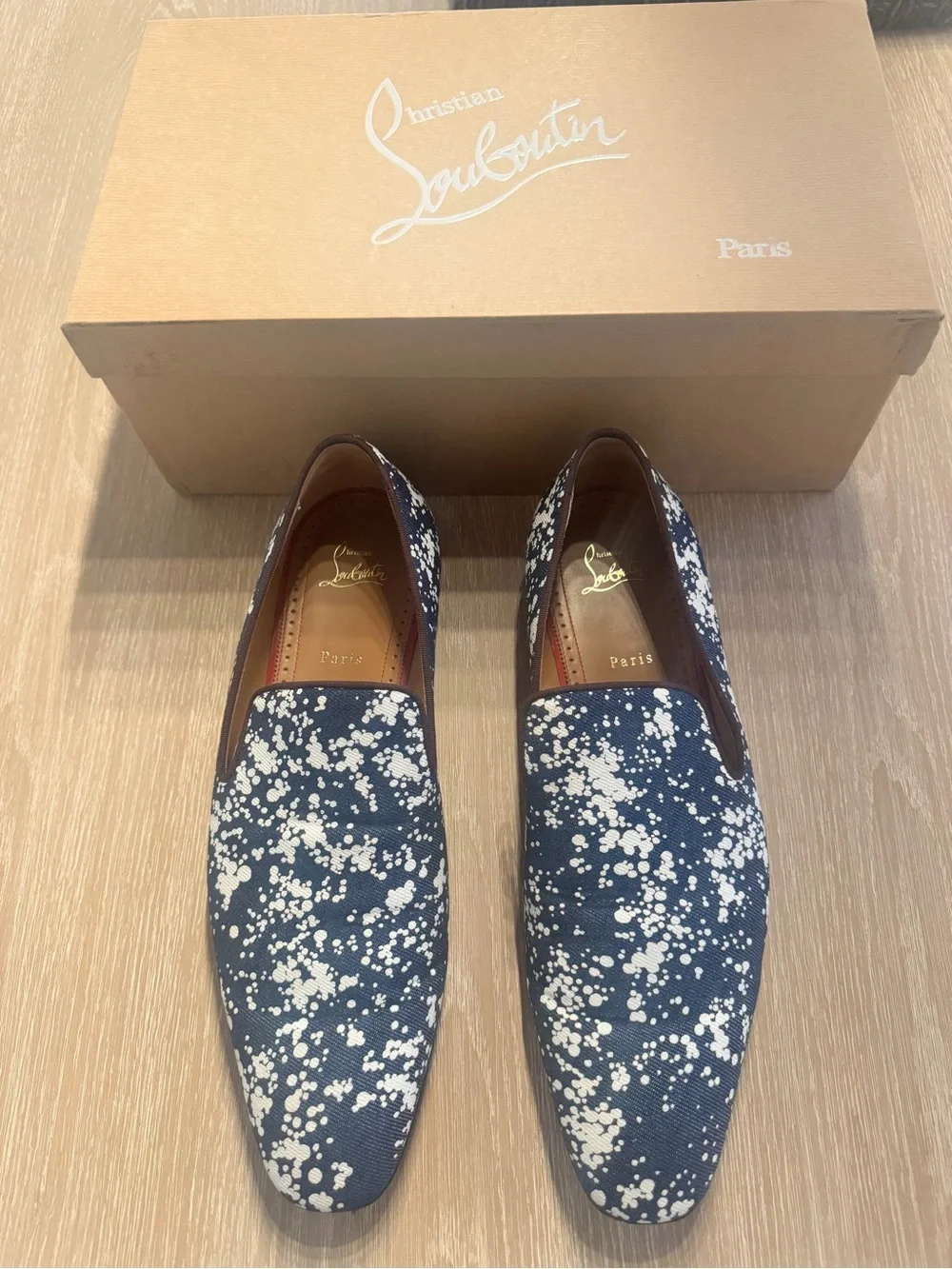 Christian Louboutin Navy Loafers with White Splatter